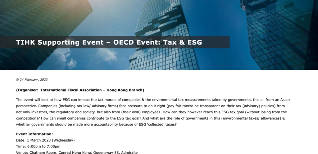 The Taxation Institute of Hong Kong: 2023 ESG Tax Incentives & Social Responsibility Workshop